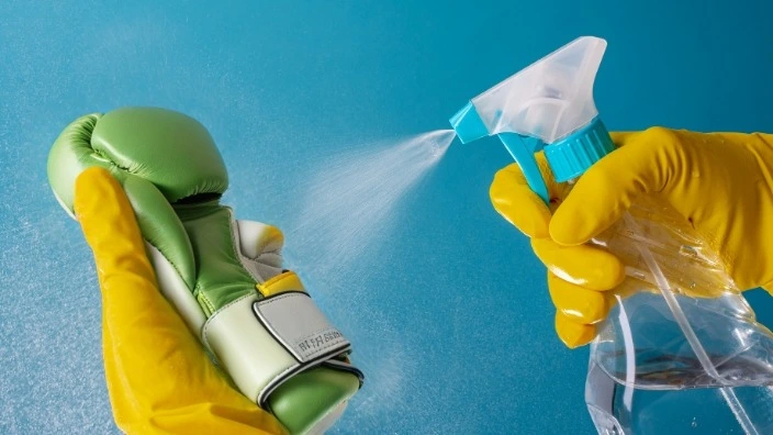 spraying gloves to clean