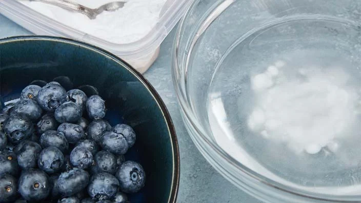 washing blueberries with salt solution