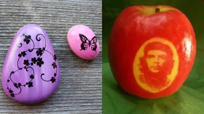 tattooing on different objects i.e rocks apples etc
