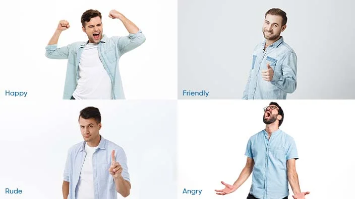 pictures showing different outlook of human angry happy
