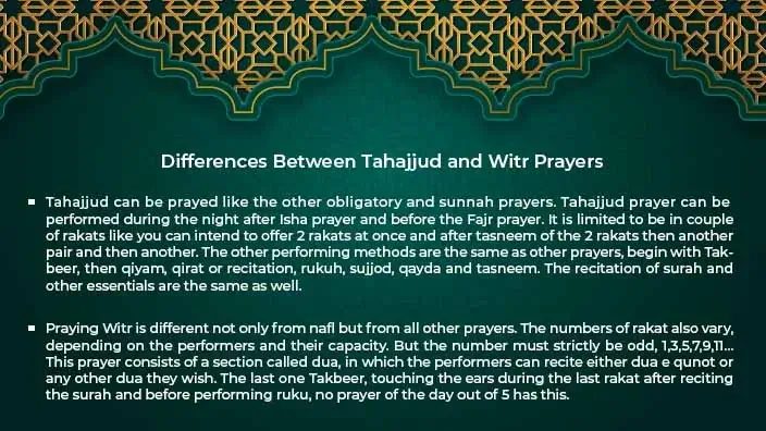 differences between tahajjud and witr prayers